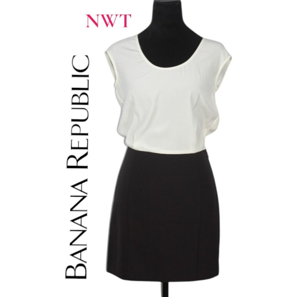 NWT Banana Republic Dress with White Sleeveless Bodice and Black Pencil Skirt 0P